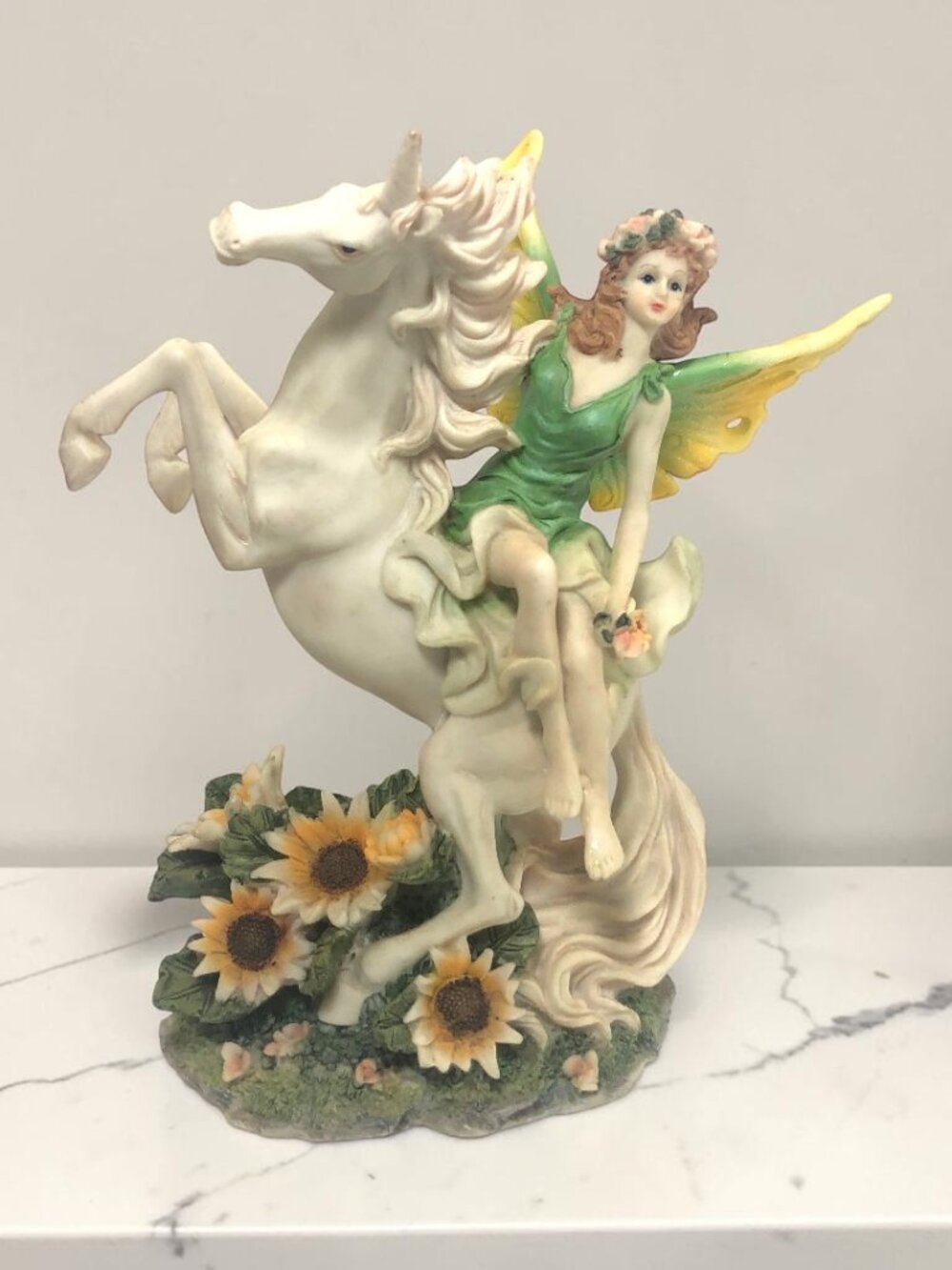 Enchanted Forest Fairy and Unicorn Companion with Butterfly Wings Sunflower Base